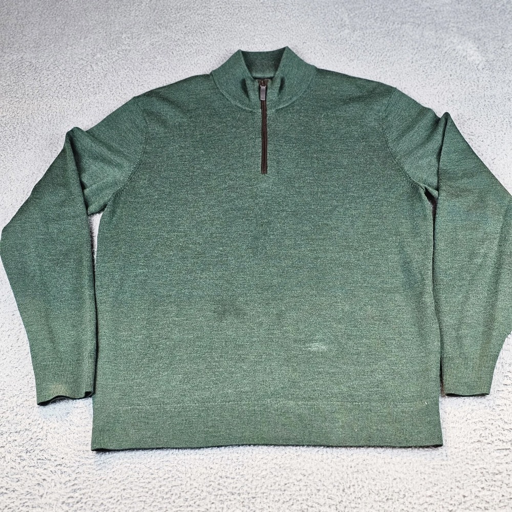 UNTUCKit Belguardo 1/4 Zip Pullover Sweater Mens Medium Green Merino Wool Casual